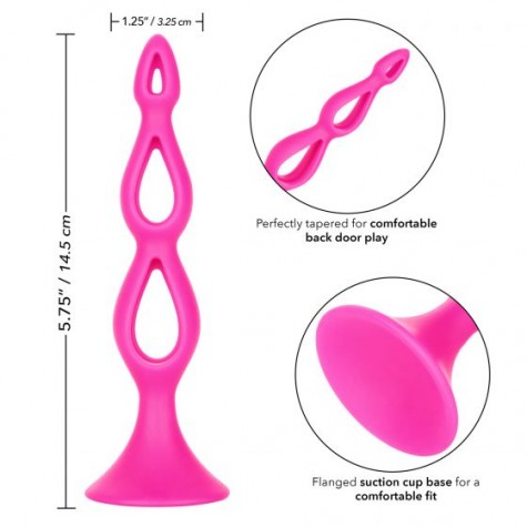 Розовая анальная елочка Silicone Triple Probe - 14,5 см.